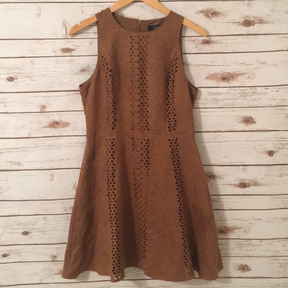 Mossimo Supply Co. Dresses & Skirts - Tan faux suede fit n flare cutout dress